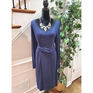 9 fashion Women's Blue Rayon Scoop Neck Long Sleeve Knee Length Dress Size XL